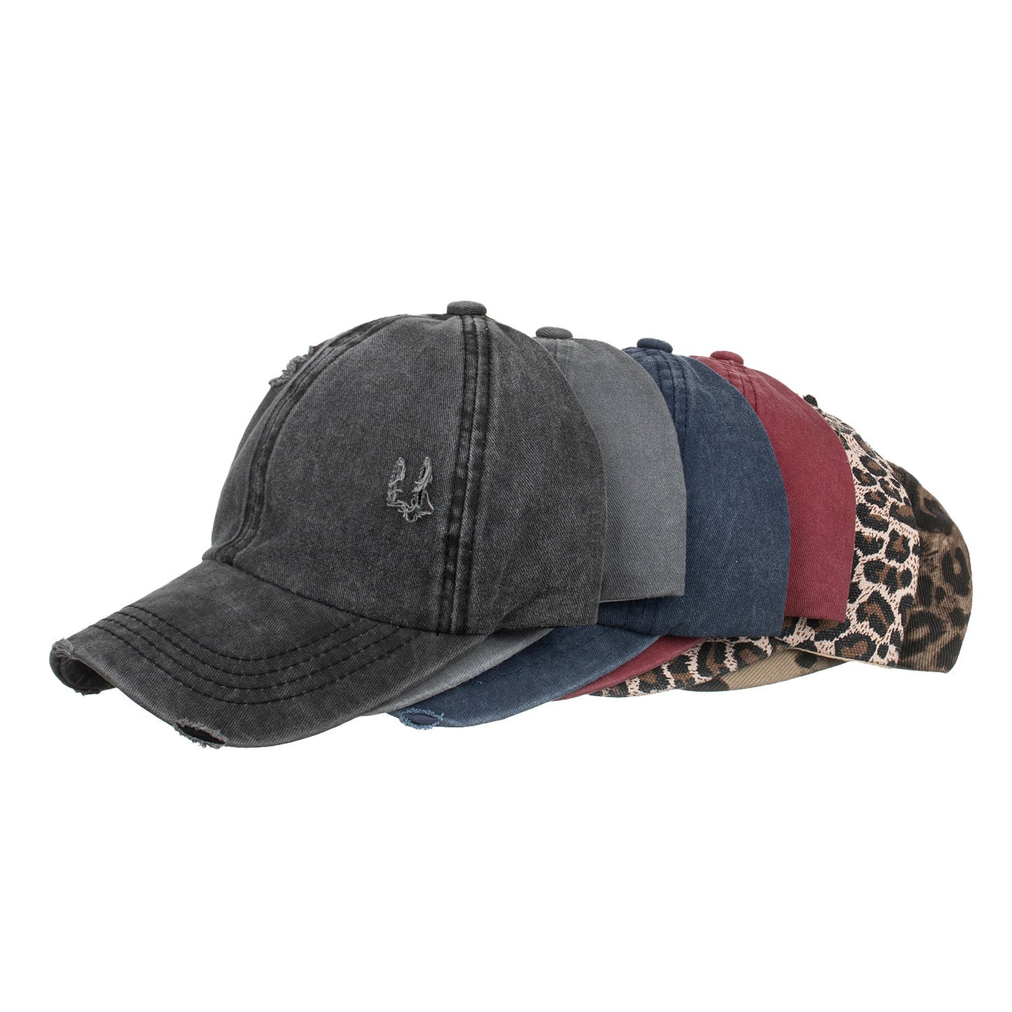 Washed Cross Elastic Band Ponytail Baseball Cap
