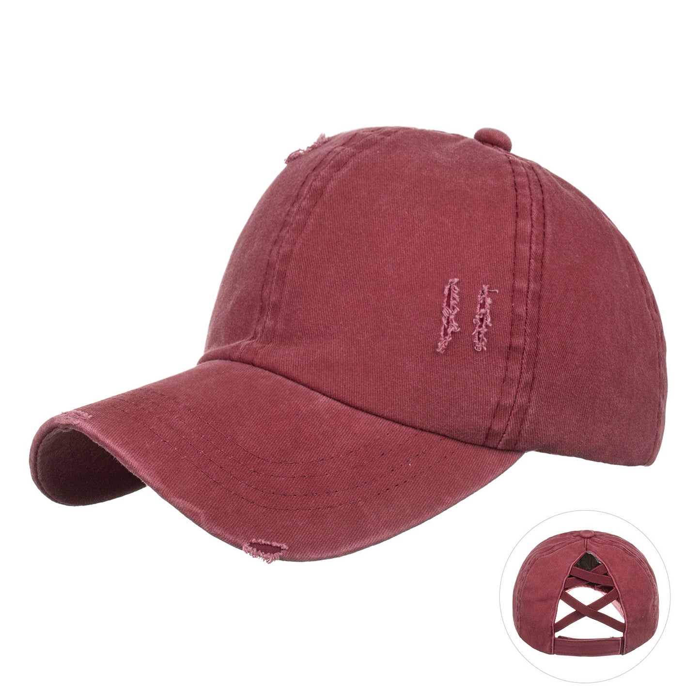 Washed Cross Elastic Band Ponytail Baseball Cap