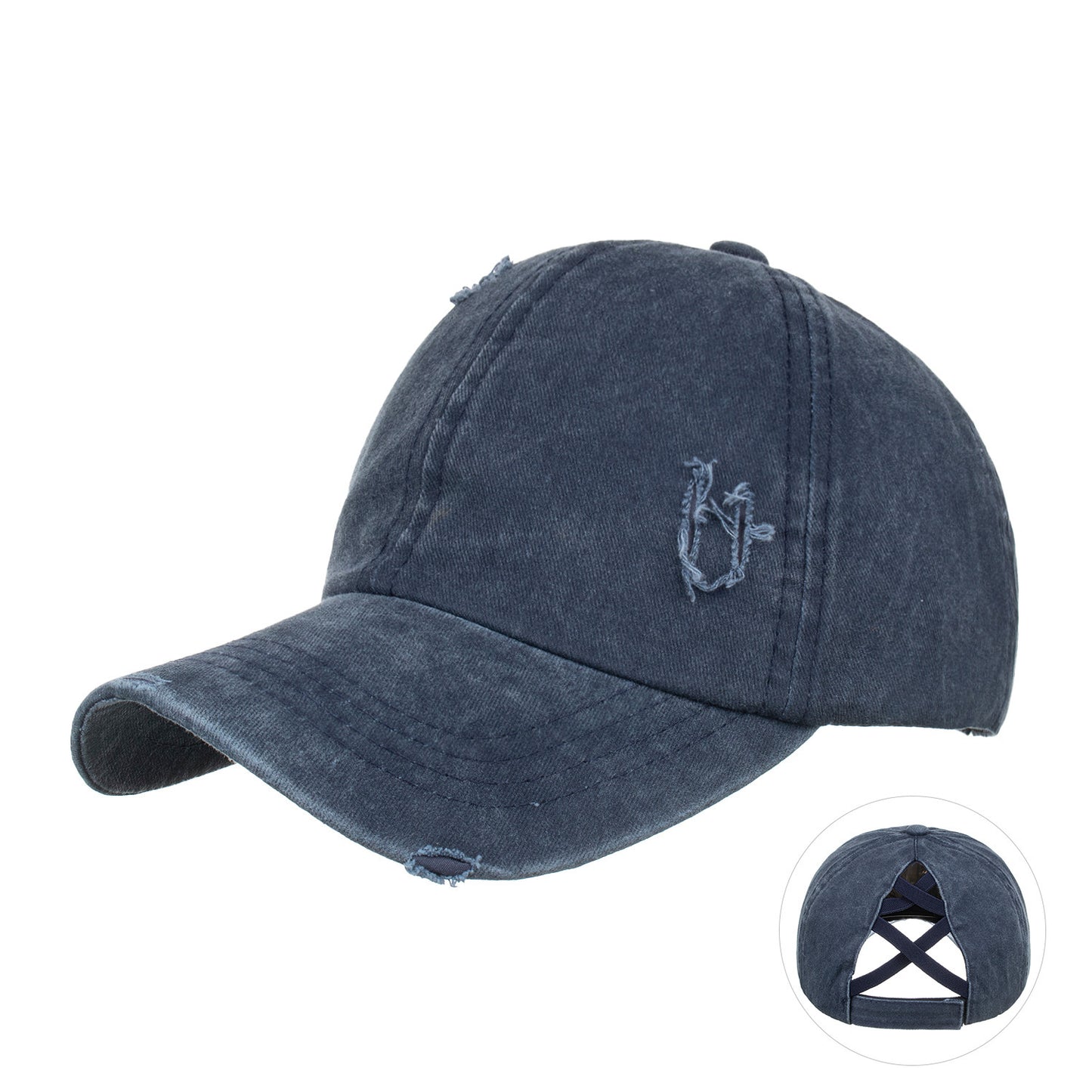 Washed Cross Elastic Band Ponytail Baseball Cap