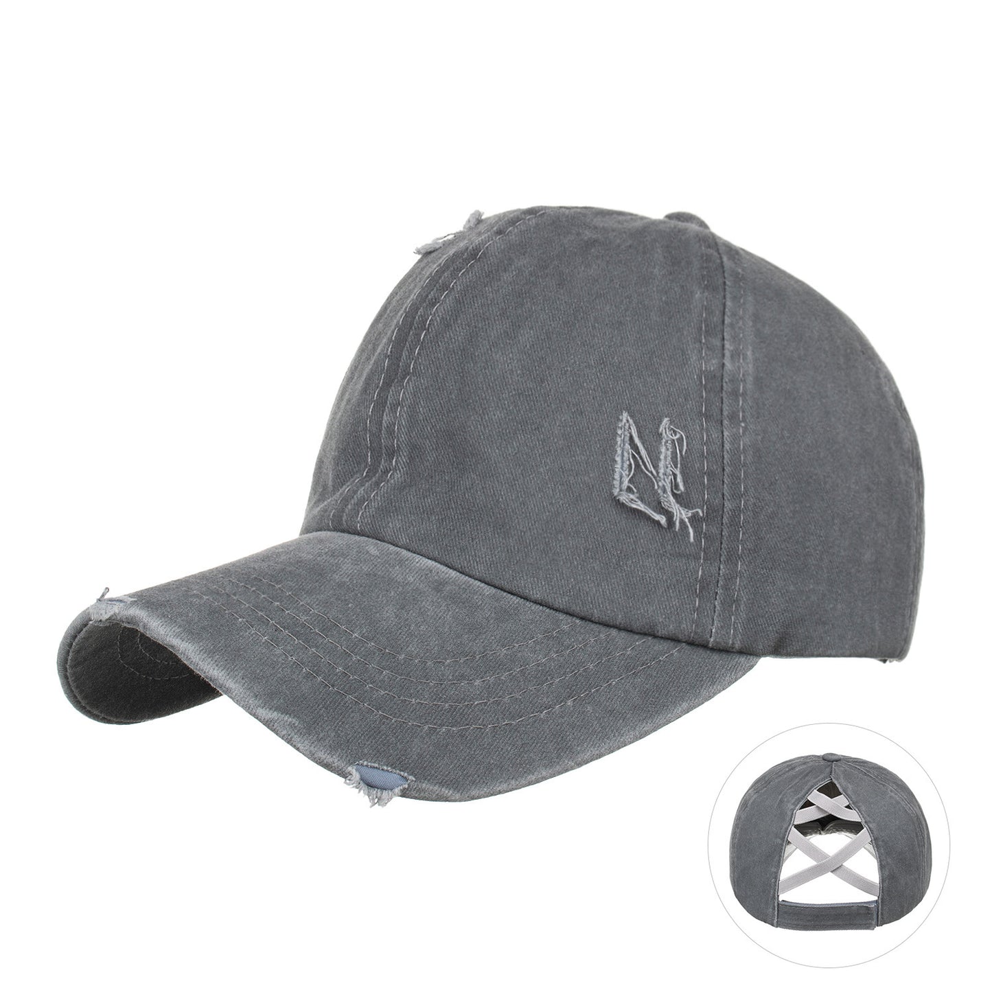 Washed Cross Elastic Band Ponytail Baseball Cap