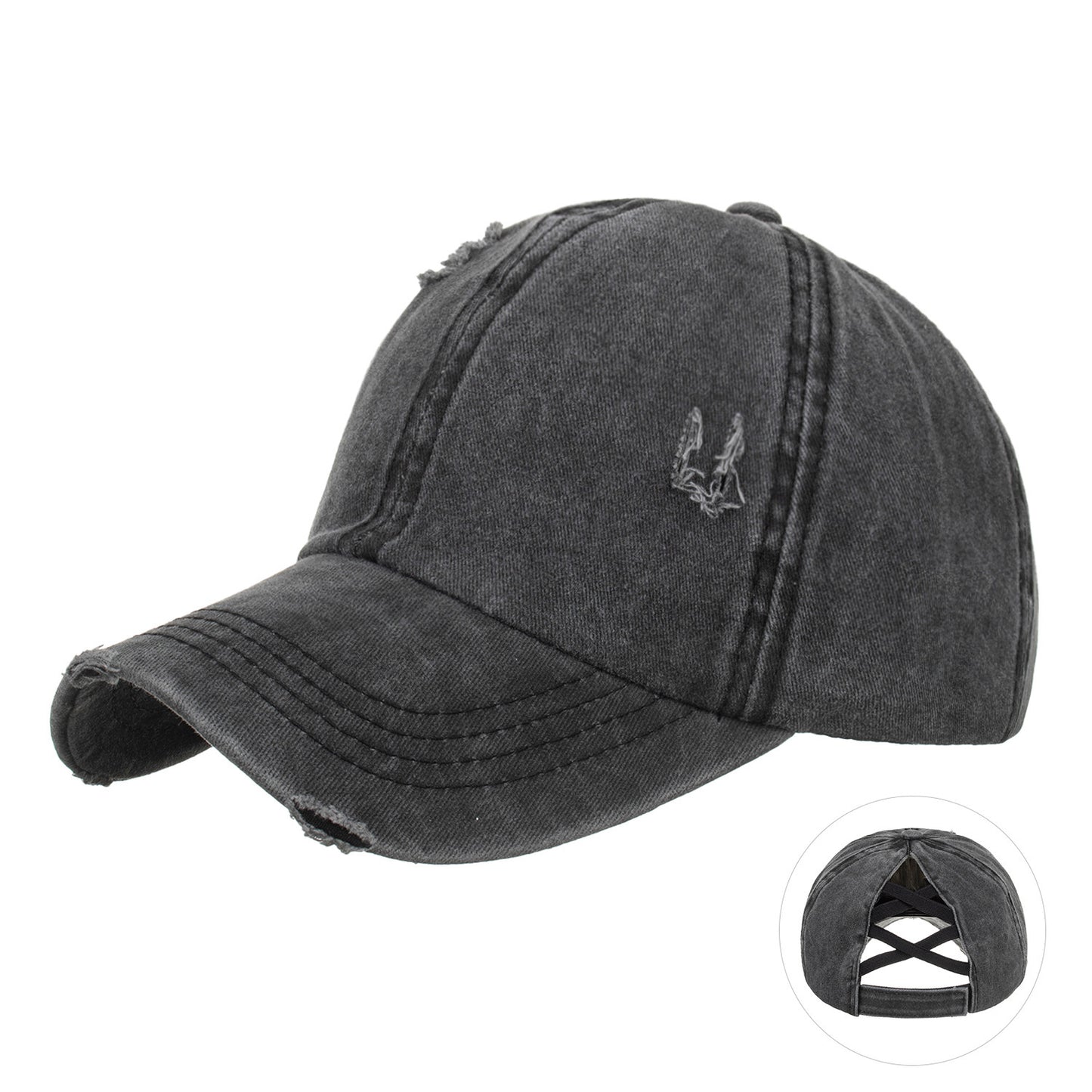 Washed Cross Elastic Band Ponytail Baseball Cap