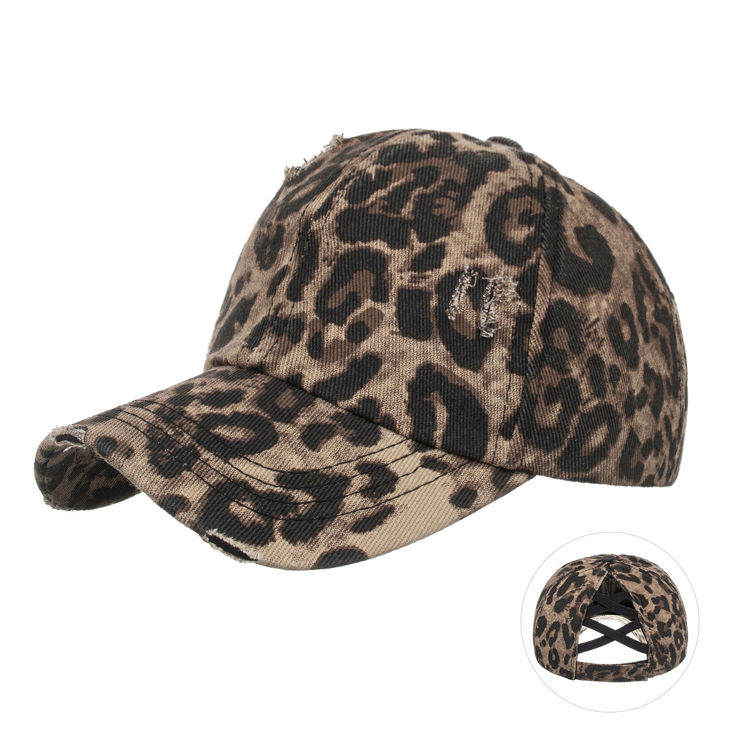Washed Cross Elastic Band Ponytail Baseball Cap