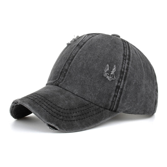 Washed Cross Elastic Band Ponytail Baseball Cap