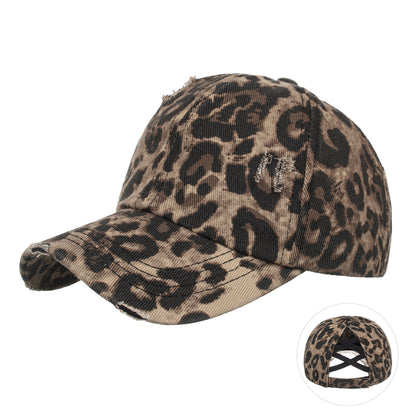 Washed Cross Elastic Band Ponytail Baseball Cap